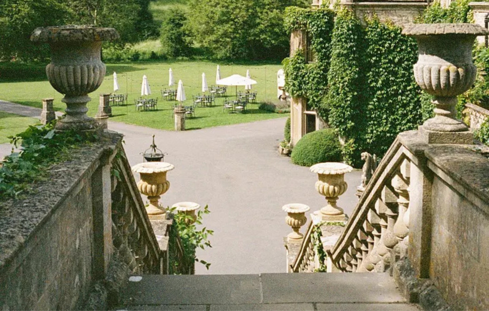 35mm film travel photography of a historic English estate and gardens.