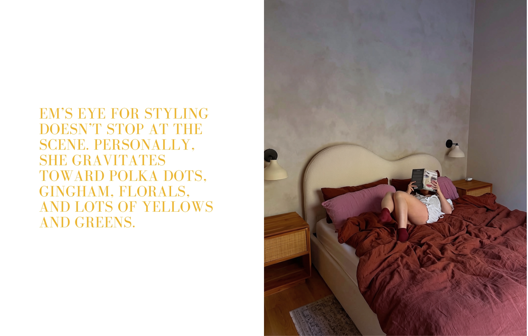 Interior styling inspiration reflecting Em Daugherty's love of color, pattern, fashion and thoughtful visual details.