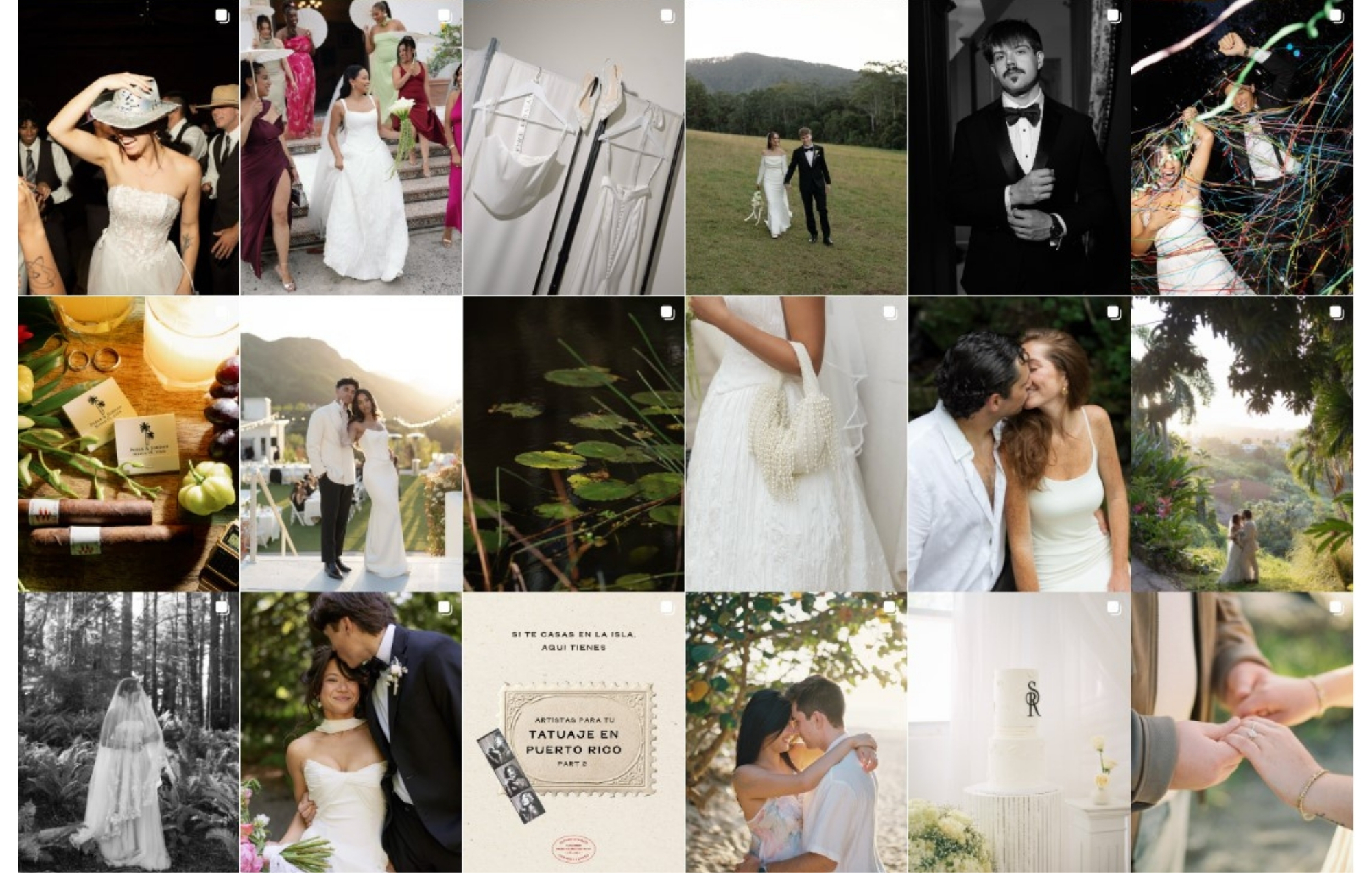 instagram collage of Casa Briro wedding photography featuring couples, celebrations, portraits, and wedding details.